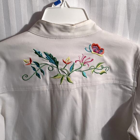 Quacker Factory Jacket Medium Whiter than pic Embroidered butterflies - Picture 8 of 9